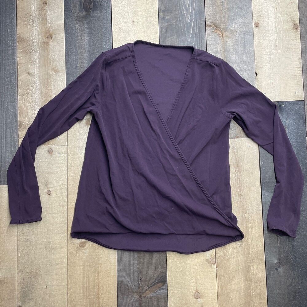 Lululemon Women's S/M Open Front Twist Top w/ Scalloped Hem Long Sleeves PLUM